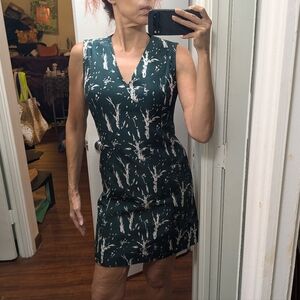 Marni Italy Silk Forest Green Abstract Sleeveless V Neck Sheath Dress 4